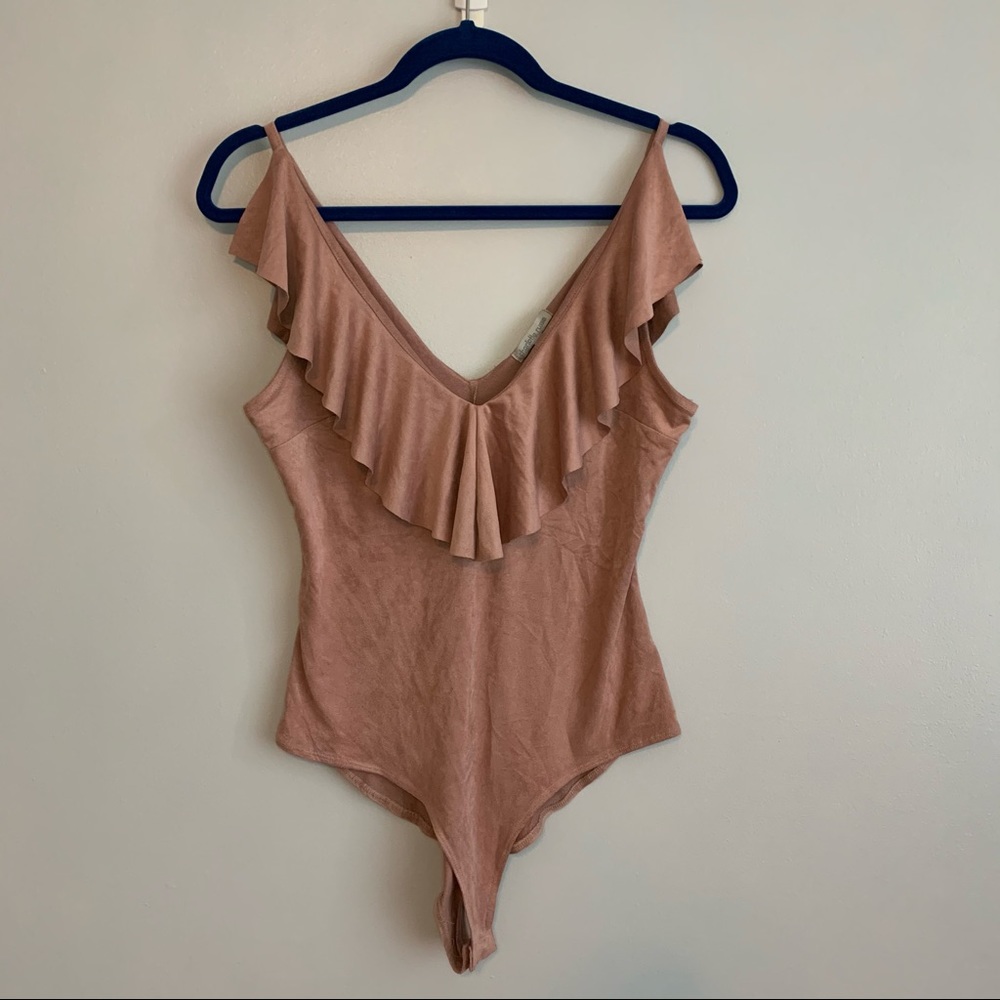 Charlotte Russe Suede Ruffle Cami Bodysuit